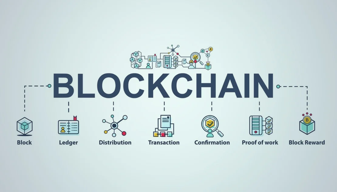 cityscape with digital circuits for blockchain